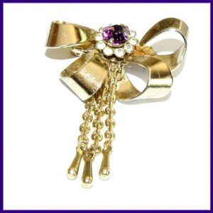 Vintage Rhinestone Bow Brooch